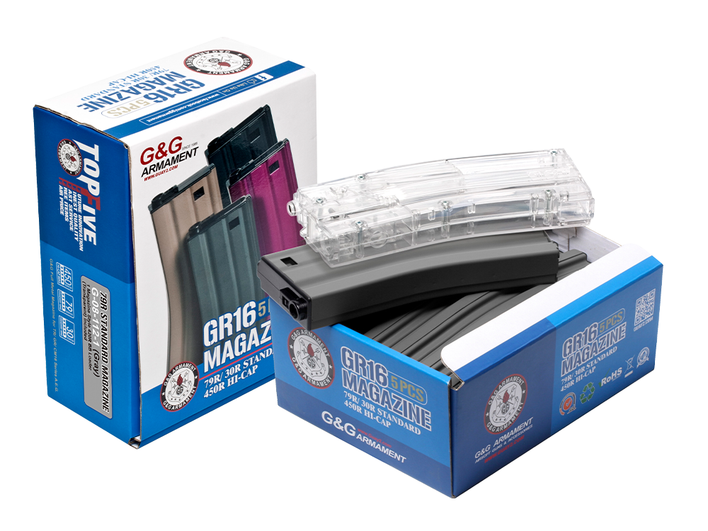 79R Standard Magazine for GR16 (Gray) 5pcs+Magazine Style 420R BB Loader (Transparent) 1pc /pack