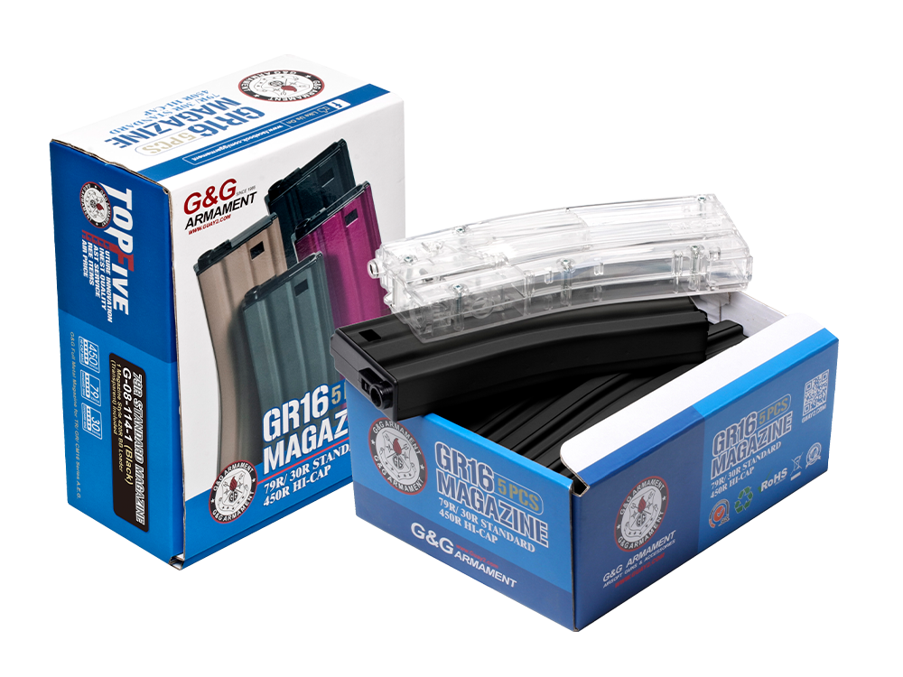 79R Standard Magazine for GR16 (Black) 5pcs+Magazine Style 420R BB Loader (Transparent) 1pc /pack