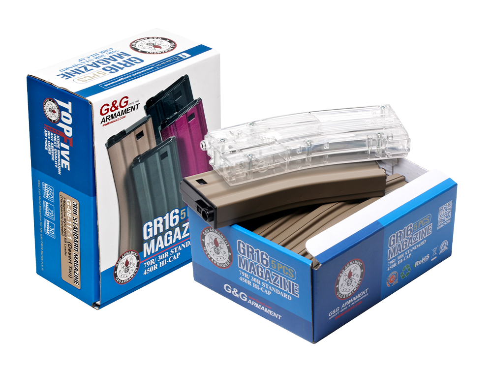 30R Standard Magazine for GR16 (Desert Tan) 5pcs+Magazine Style 420R BB Loader (Transparent) 1pc /pack