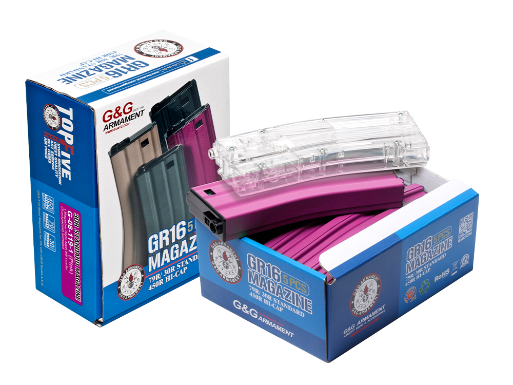 30R Standard Magazine for GR16 (Pink) 5pcs+Magazine Style 420R BB Loader (Transparent) 1pc /pack