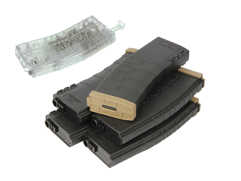 120R Mid-Cap Magazine for GR16 (Black/Desert Tan) 5pcs+Magazine Style 420R BB Loader (Transparent) 1pc /pack
