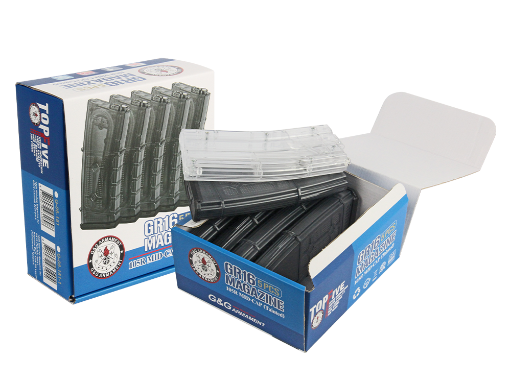105R Mid-Cap Magazine for GR16 (Tinted) 5pcs+Magazine Style 420R BB Loader (Transparent) 1pc /pack