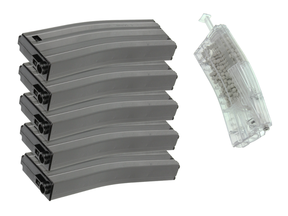 125R Metal Mid-cap Magazine for GR16 (Gray) 5pcs+Magazine Style 420R BB Loader (Transparent) 1pc /pack