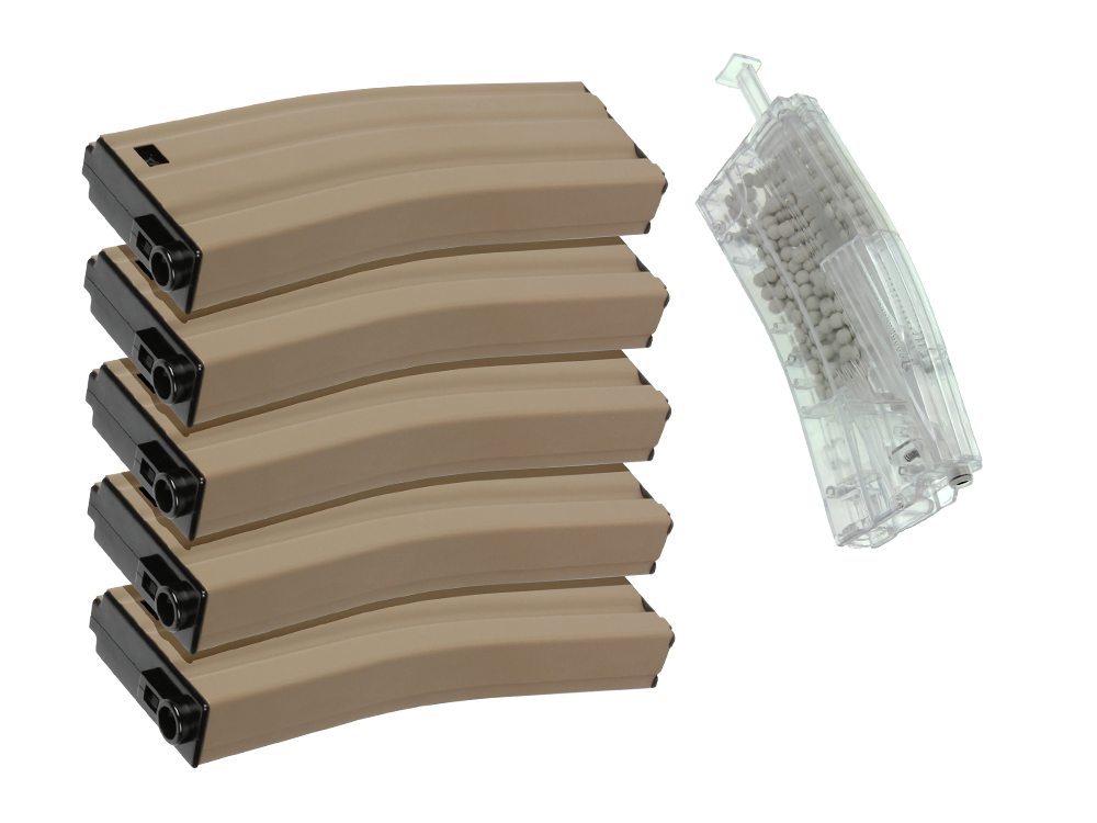 125R Metal Mid-cap Magazine for GR16 (Tan) 5pcs+Magazine Style 420R BB Loader (Transparent) 1pc /pack