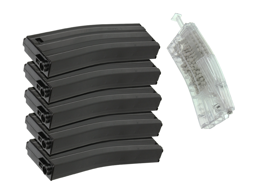 125R Metal Mid-cap Magazine for GR16 (Black) 5pcs+Magazine Style 420R BB Loader (Transparent) 1pc /pack