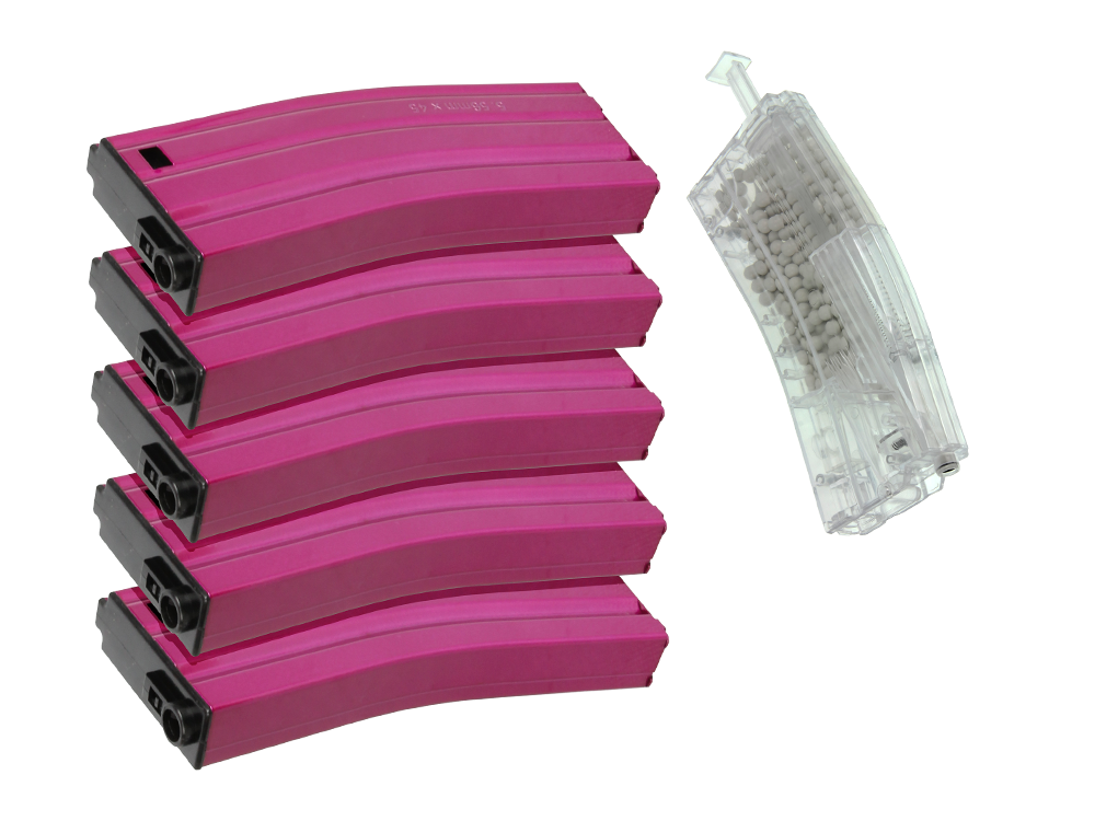 125R Metal Mid-cap Magazine for GR16 (Pink) 5pcs+Magazine Style 420R BB Loader (Transparent) 1pc /pack