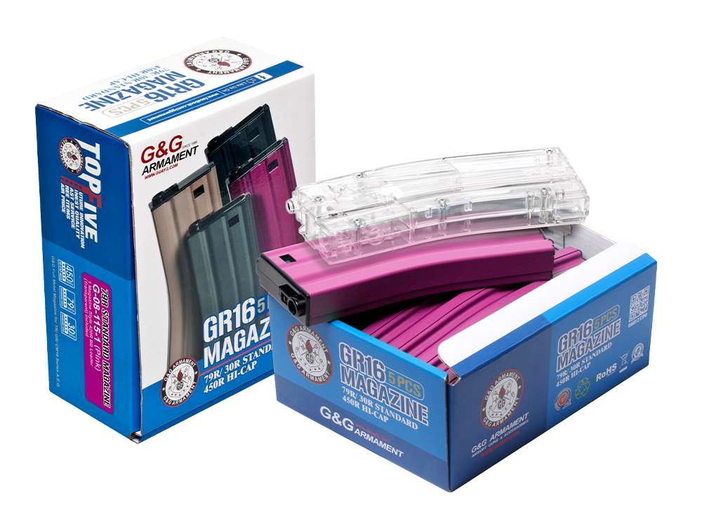 79R Standard Magazine for GR16 (Pink) 5pcs+Magazine Style 420R BB Loader (Transparent) 1pc /pack