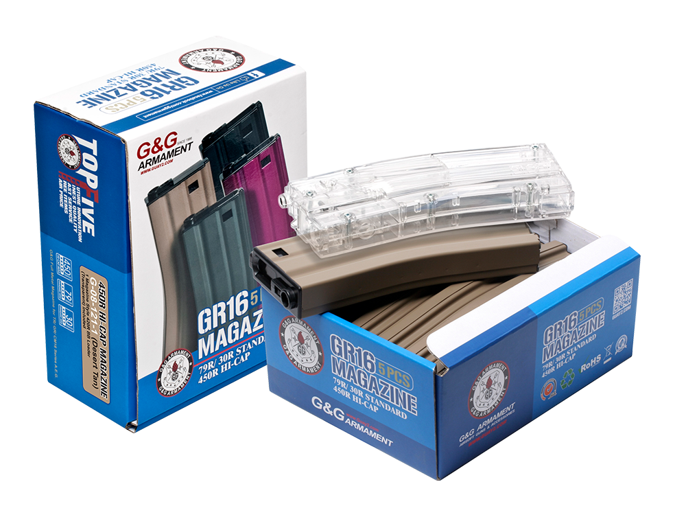 450R Standard Magazine for GR16 (Desert Tan) 5pcs+Magazine Style 420R BB Loader (Transparent) 1pc /pack