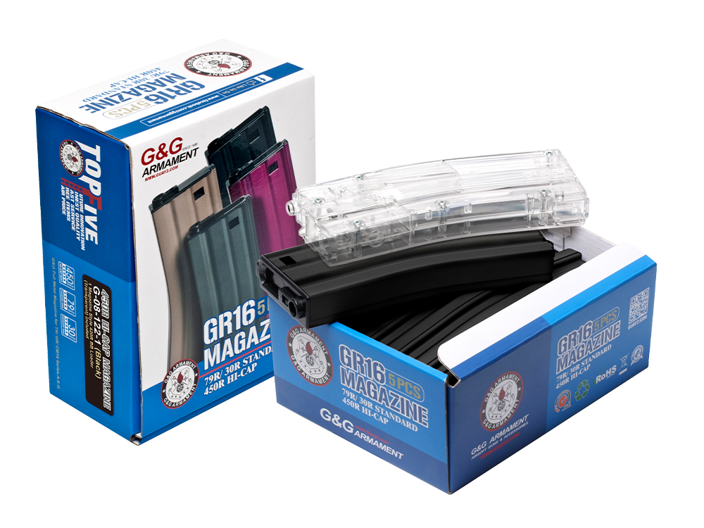 450R Standard Magazine for GR16 (Black) 5pcs+Magazine Style 420R BB Loader (Transparent) 1pc /pack