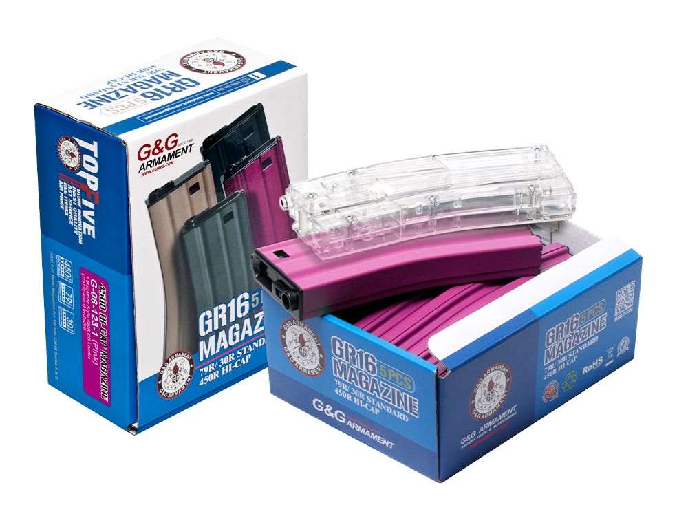 450R Standard Magazine for GR16 (Pink) 5pcs+Magazine Style 420R BB Loader (Transparent) 1pc /pack