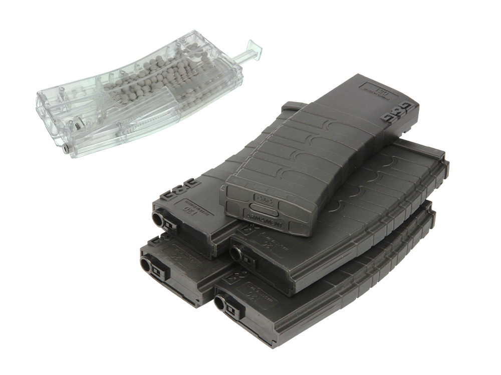 120R Mid-Cap Magazine for GR16 (Black) 5pcs+Magazine Style 420R BB Loader (Transparent) 1pc /pack