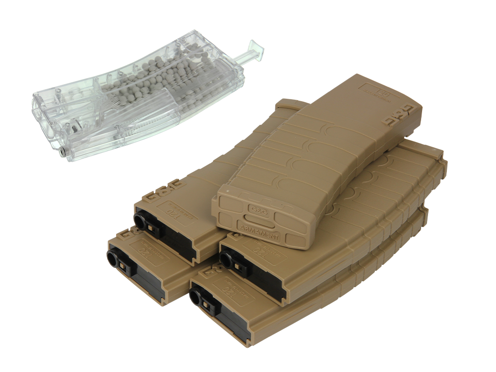 120R Mid-Cap Magazine for GR16 (Desert Tan) 5pcs+Magazine Style 420R BB Loader (Transparent) 1pc /pack