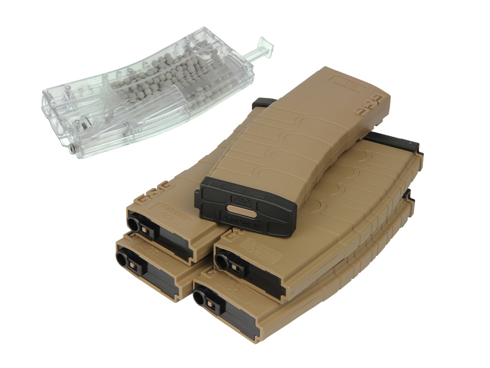 120R Mid-Cap Magazine for GR16 (Desert Tan/Black) 5pcs+Magazine Style 420R BB Loader (Transparent) 1pc /pack